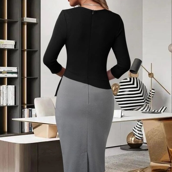 Two Tone Ruffle Trim Bodycon Dress. - Picture 10 of 15